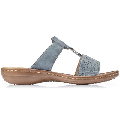 2. Komfortowe klapki damskie na rzepy niebiesie Rieker 60885-12