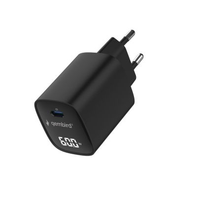 4. GEMBIRD 1-PORTOWA SZYBKA ŁADOWARKA SIECIOWA (PD) USB TYP - C, 60W, LCD, CZARNA
