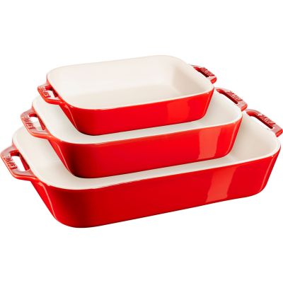 11. Zestaw 3 prostokątnych półmisków ceramicznych STAUB 40508-171-0 - czerwony