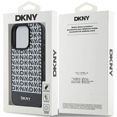 8. Etui DKNY Leather Printed Pattern Metal Logo MagSafe na iPhone 15 Pro Max - czarne