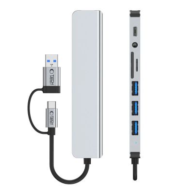 6. Adapter Tech-Protect HB06 HUB Adapter 8w1 TYP-C + USB2.0 + USB3.0 + SD/TF + AV3.5 - szary