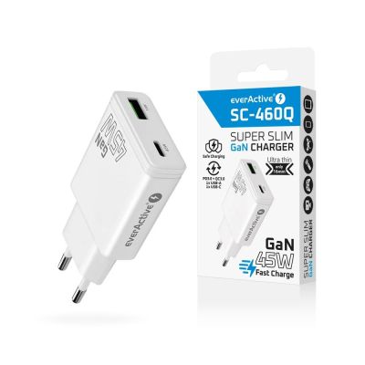 5. EVERACTIVE ŁADOWARKA SIECIOWA GAN 1 X USB, 1 X USB-C QUICK CHARGE 3.0 45W BIAŁA SC-460Q