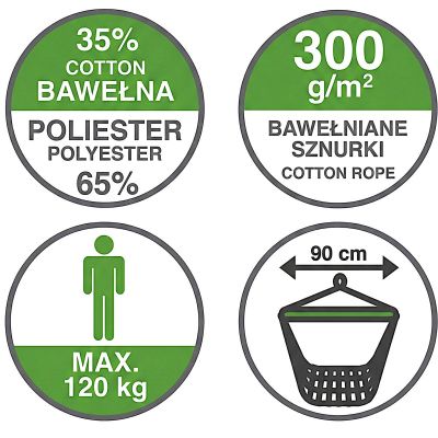 8. HAMAK FOTEL BRAZYLIJSKI 100X130CM I 2 PODUSZKI 40x40CM CZARNY