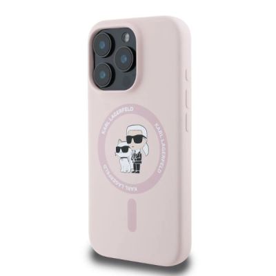3. Etui Karl Lagerfeld Silicone Karl&Choupette Heads MagSafe na iPhone 16 Pro Max - różowe