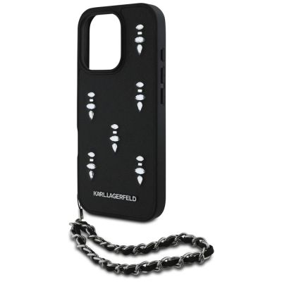 5. Etui Karl Lagerfeld Saffiano Crystals  w/Chain na iPhone 16 Pro - czarne