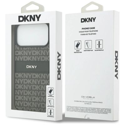 8. Etui DKNY Repeat Texture Pattern with Tonal Stripe na iPhone 17 Pro Max - czarne