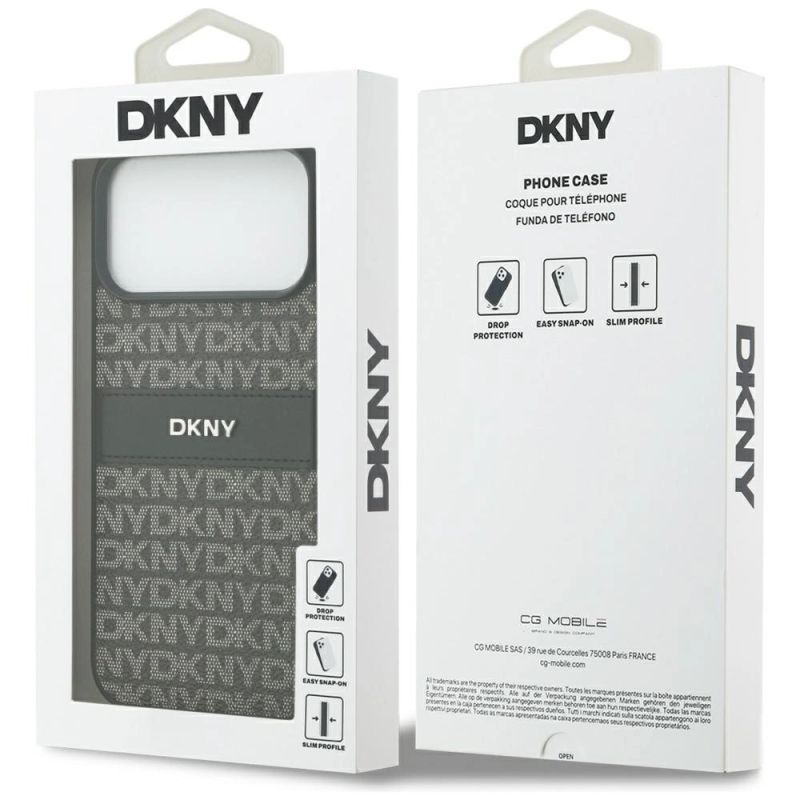 8. Etui DKNY Repeat Texture Pattern with Tonal Stripe na iPhone 17 Pro Max - czarne