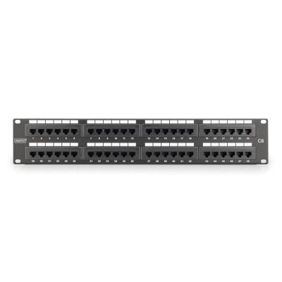 5. Digitus Panel krosowy (patch panel) 19'' 48x RJ45, LSA pion, kat.6, nieekranowany, 2U, czarny, prowadnica kabli, pola opisowe