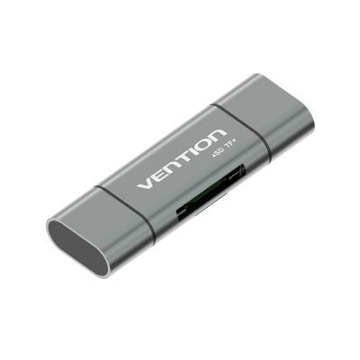 3. Czytnik kart SD / microSD Vention ze złączami USB 3.0 USB-C microSD szary