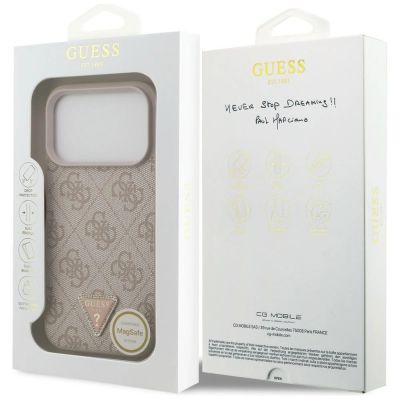 8. Etui Guess Leather 4G Triangle Strass MagSafe na iPhone 18 Pro / 17 Pro - różowe