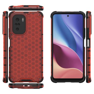 2. Honeycomb etui pancerny pokrowiec z żelową ramką Xiaomi Redmi K40 Pro+ / K40 Pro / K40 / Poco F3 czerwony