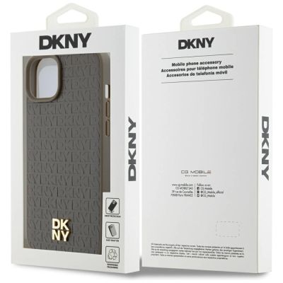 8. Etui DKNY Leather Pattern Metal Logo MagSafe na iPhone 15 / 14 / 13 - brązowe