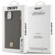 8. Etui DKNY Leather Pattern Metal Logo MagSafe na iPhone 15 / 14 / 13 - brązowe