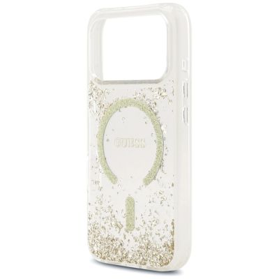 6. Etui Guess Resin Bottom Glitter MagSafe na iPhone 17 Pro - złote