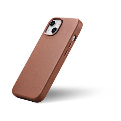 8. iCarer Case Leather pokrowiec etui z naturalnej skóry do iPhone 14 Plus brązowy (kompatybilne z MagSafe)