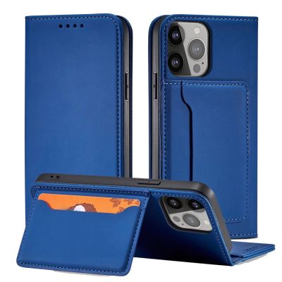 2. Magnet Card Case etui iPhone 14 pokrowiec z klapką portfel podstawka niebieskie