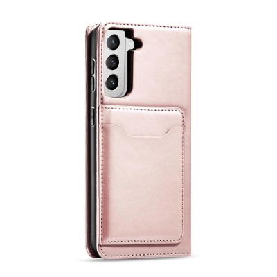 7. Magnet Card Case etui do Samsung Galaxy S22+ (S22 Plus) pokrowiec portfel na karty kartę podstawka różowy