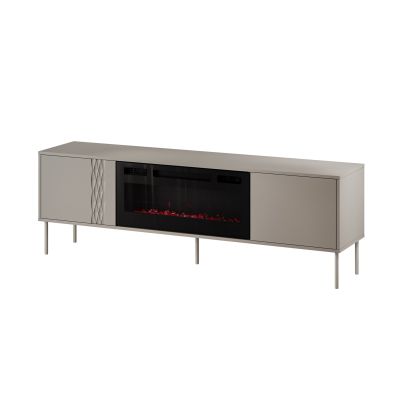 Szafka RTV EF + kominek czarny TRESSE 180x40x54,5 kaszmir mat
