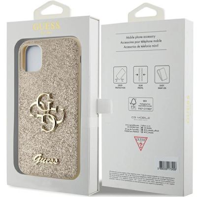 8. Etui Guess Glitter Script Big 4G na iPhone 11 / Xr - złote