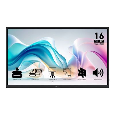 15. MSI PRO MP165DE E6 przenośny telewizor / monitor Przenośny monitor Czarny 39,6 cm (15.6") LED 1920 x 1080 px