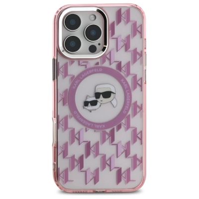 3. Etui Karl Lagerfeld IML Monogram Karl & Choupette Head MagSafe na iPhone 16 Pro - różowe