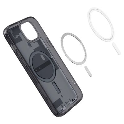 7. Etui Spigen Ultra Hybrid Mag z MagSafe na iPhone 15 Plus - ciemnoszare (wzór Zero One)
