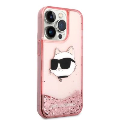 4. Etui Karl Lagerfeld Glitter Choupette Head na iPhone 14 Pro - różowe