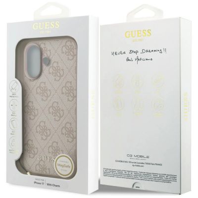 7. Etui Guess 4G Charms Collection MagSafe na iPhone 17 - różowe