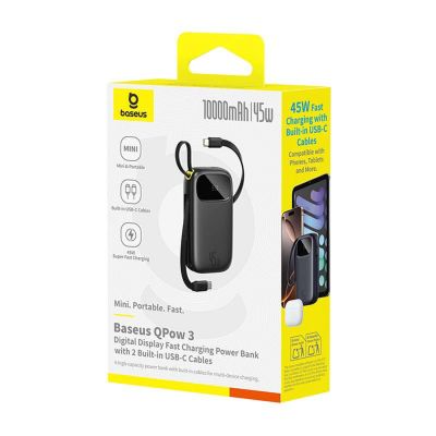 3. Powerbank Baseus EnerFill FC31 QPow3 10000mAh 45W z wyświetlaczem cyfrowym z 2 wbudowanymi kablami USB-C - czarny