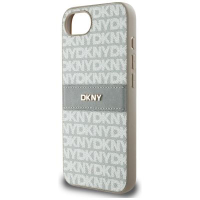 6. Etui DKNY Repeat Texture Pattern with Tonal Stripe na iPhone 16e - beżowe