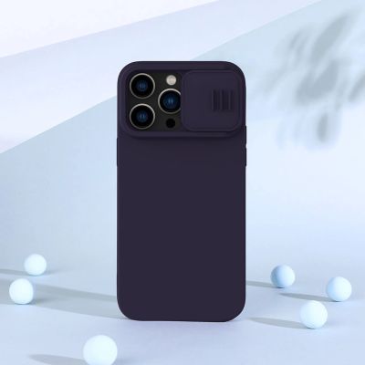 19. Nillkin CamShield Silky Silicone Case etui iPhone 14 Pro Max silikonowy pokrowiec z osłoną na aparat niebieskie