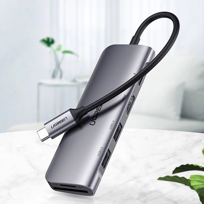 2. Adapter Ugreen CM195 6w1 USB-C - HDMI / 2x USB-A 3.0 / USB-C PD / czytnik SD / TF - szary