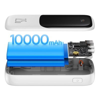 8. Baseus Qpow Digital Display powerbank z szybkim ładowaniem 10000mAh 22,5W QC/PD/SCP/FCP z wbudowanym kablem USB-C biały