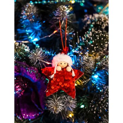 12. ZESTAW ZAWIESZEK 3 SZT GWIAZDKI LALECZKI CEKINY CZERWONE