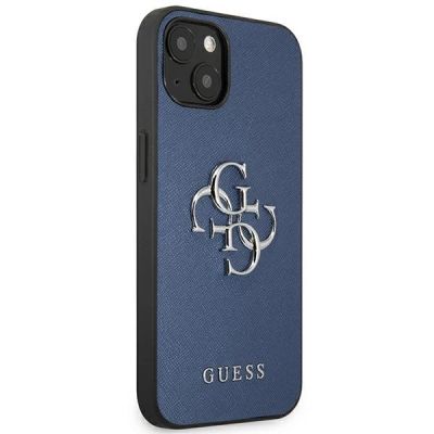 4. Etui Guess Saffiano 4G Metal Logo na iPhone 13 mini - niebieskie