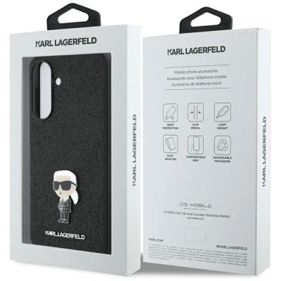 7. Etui Karl Lagerfeld Fixed Glitter Ikonik Logo Metal Pin na Samsung Galaxy A56 - czarne