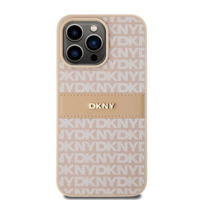 9. Etui DKNY Leather Mono Stripe & Metal Logo na iPhone 15 Pro Max - różowe
