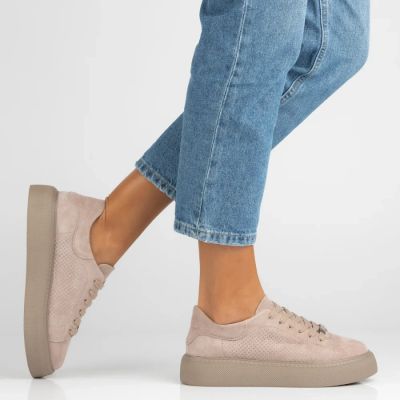 7. Skórzane półbuty damskie sneakersy beżowe Filippo DP7502/26