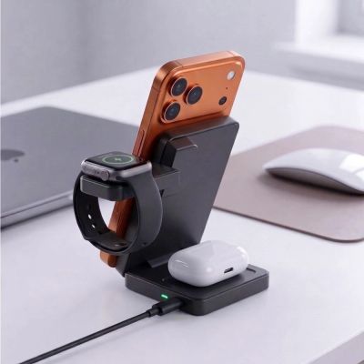 7. Ładowarka bezprzewodowa Tech-Protect A56 3in1 MagSafe + kabel USB-C / USB-C 100 cm - czarna
