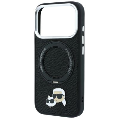 6. Etui Karl Lagerfeld with Ring Stand 360 Karl & Choupette Heads Pin MagSafe na iPhone 18 Pro / 17 Pro - czarne