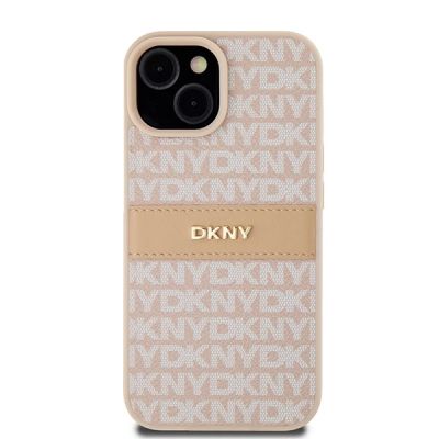 3. Etui DKNY Leather Mono Stripe & Metal Logo na iPhone 15 / 14 / 13 - różowe