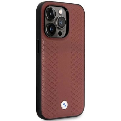 4. Etui BMW Leather Diamond Pattern MagSafe na iPhone 14 Pro Max - burgundowe