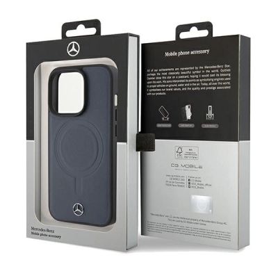 8. Etui Mercedes Smooth Leather MagSafe na iPhone 15 Pro - granatowe