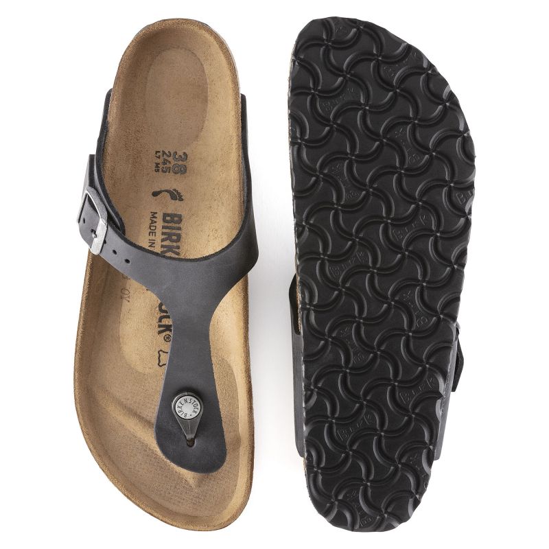 3. Japonki damskie/męskie Birkenstock Gizeh NU Oiled Black Regular olejowana skóra na szeroką stopę (0845251)