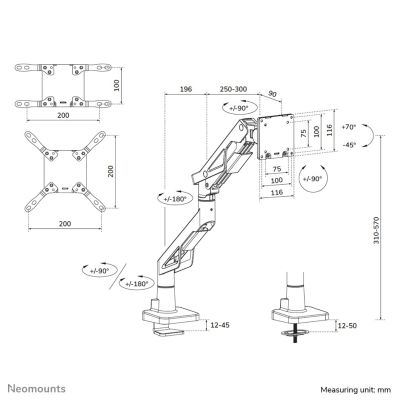 15. Neomounts DS70-256BL1 uchwyt / stojak do monitorów 144,8 cm (57") Biurko Czarny