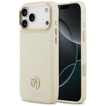 Etui Guess Grained Strass Logo MagSafe na iPhone 17 Pro Max - beżowe