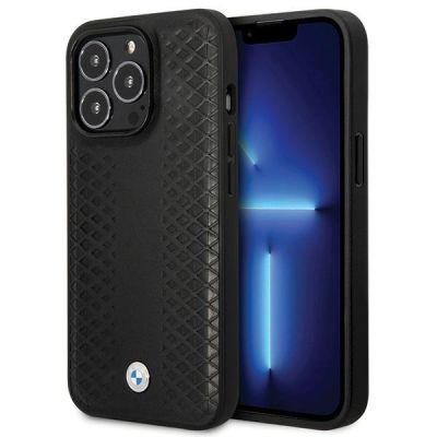 Etui BMW Leather Diamond Pattern na iPhone 14 Pro - czarne