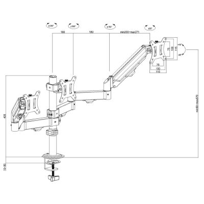 7. MACLEAN UCHWYT NA 3 MONITORY, SPRĘŻYNA GAZOWA, 17"-27", 2-8KG, CZARNY MC-137