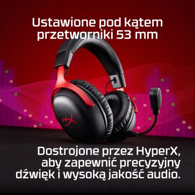25. HyperX Cloud III Wireless – bezprzewodowy zestaw słuchawkowy do gier (czarno-czerwony)
