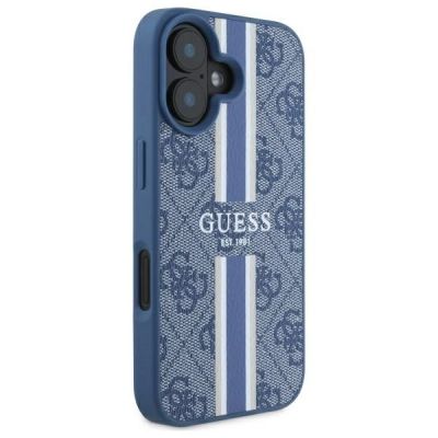 4. Etui Guess 4G Printed Stripes MagSafe na iPhone 16 - niebieskie